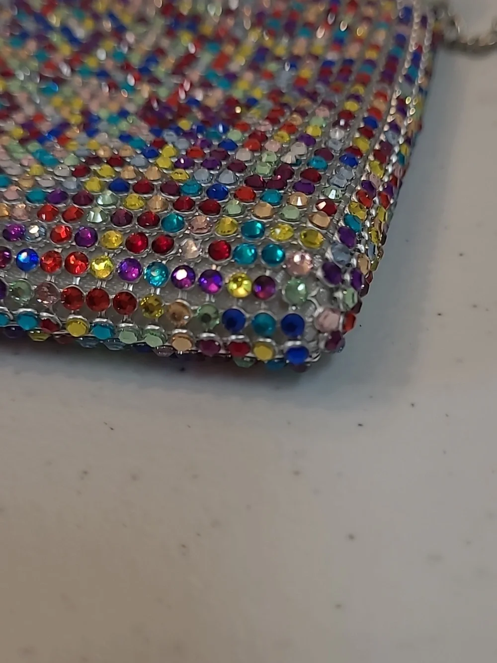 Jessica McClintock Crystal Multicolor Envelope Clutch Bag with Chain Strap